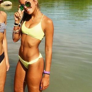 Lime green strappy bikini